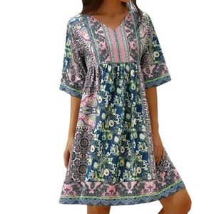 Misslook Boho Multicolored Babydoll Mini Dress Size Large